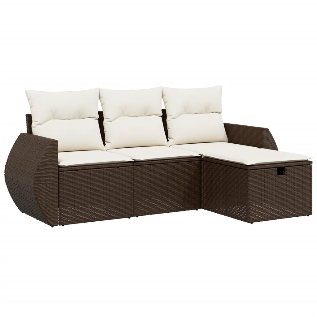 Set Divano da Giardino 4 pz con Cuscini-Sofa da Giardino-Divanetto da esterno Marrone in Polyrattan 443603