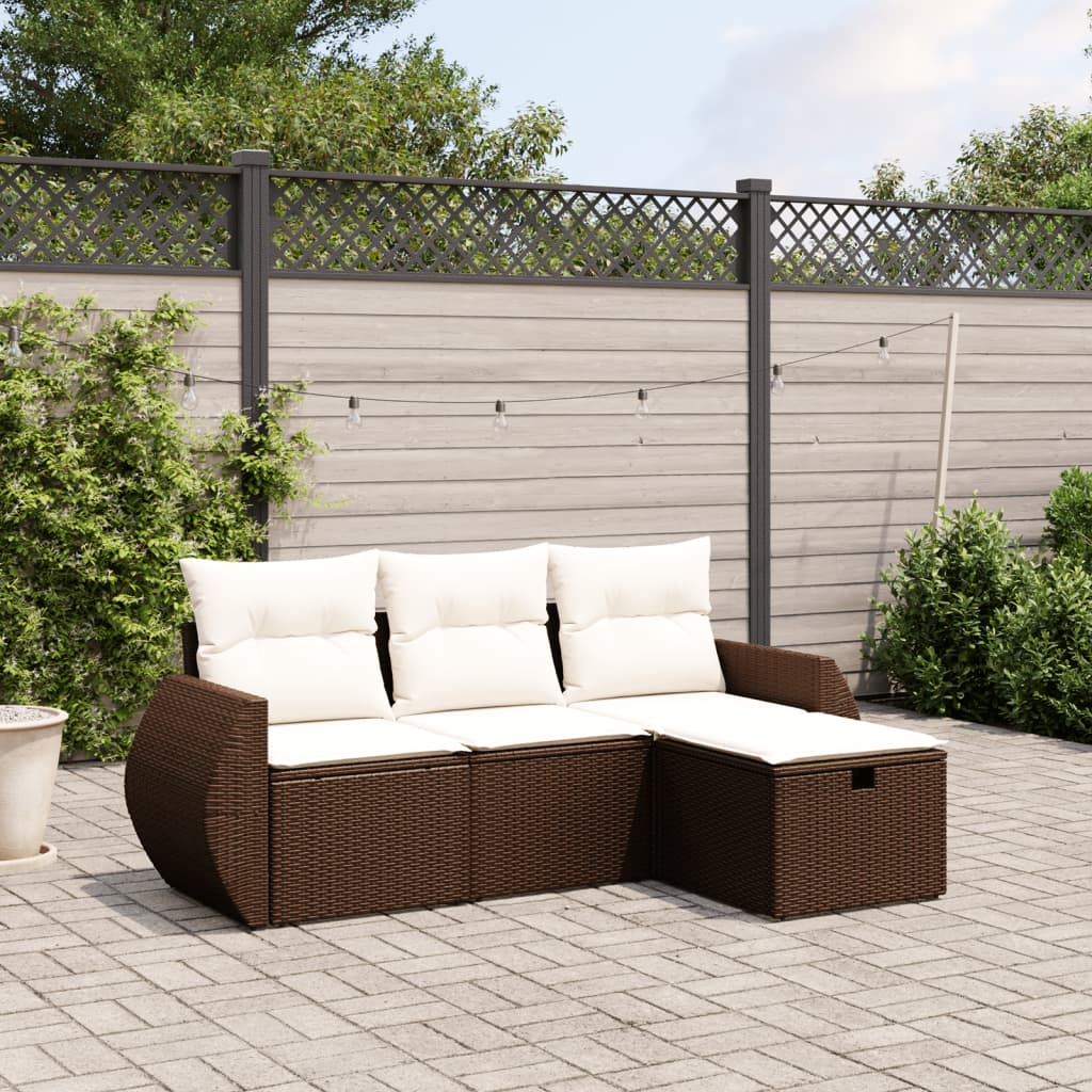 Set Divano da Giardino 4 pz con Cuscini-Sofa da Giardino-Divanetto da esterno Marrone in Polyrattan 443603