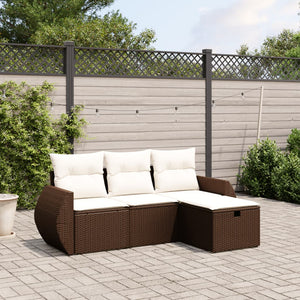Set Divano da Giardino 4 pz con Cuscini-Sofa da Giardino-Divanetto da esterno Marrone in Polyrattan 443603