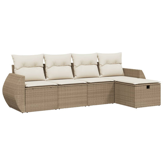 Set Divano da Giardino 5 pz con Cuscini Beige in Polyrattan