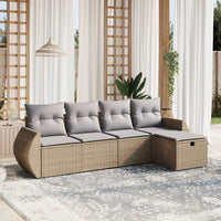 Set Divano da Giardino 5 pz con Cuscini-Sofa da Giardino-Divanetto da esterno Beige Misto Polyrattan 877192