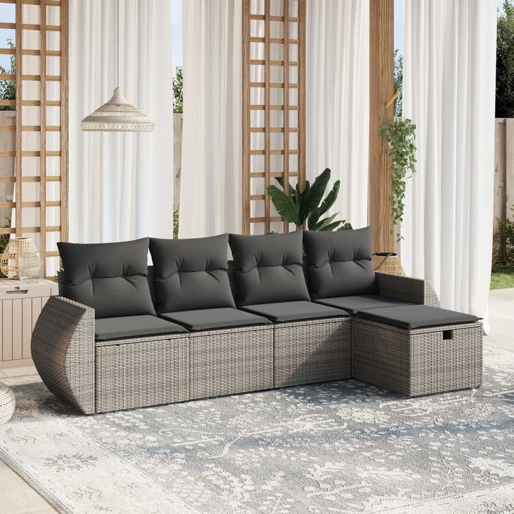 vidaXL Set Divano da Giardino 5 pz con Cuscini Grigio in Polyrattan