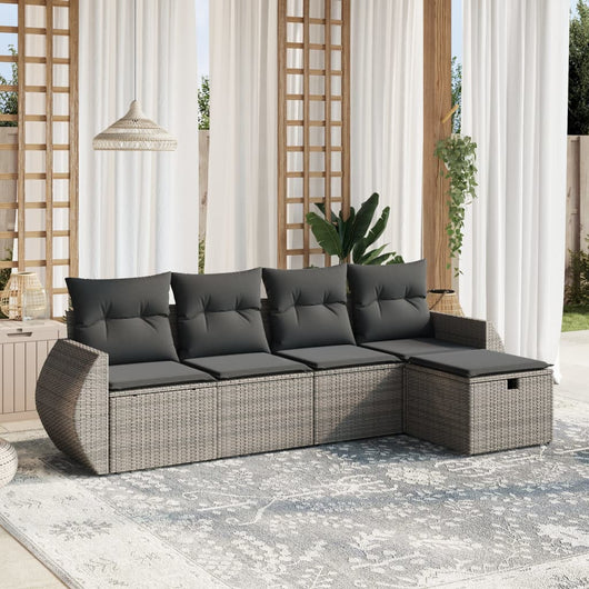 vidaXL Set Divano da Giardino 5 pz con Cuscini Grigio in Polyrattan