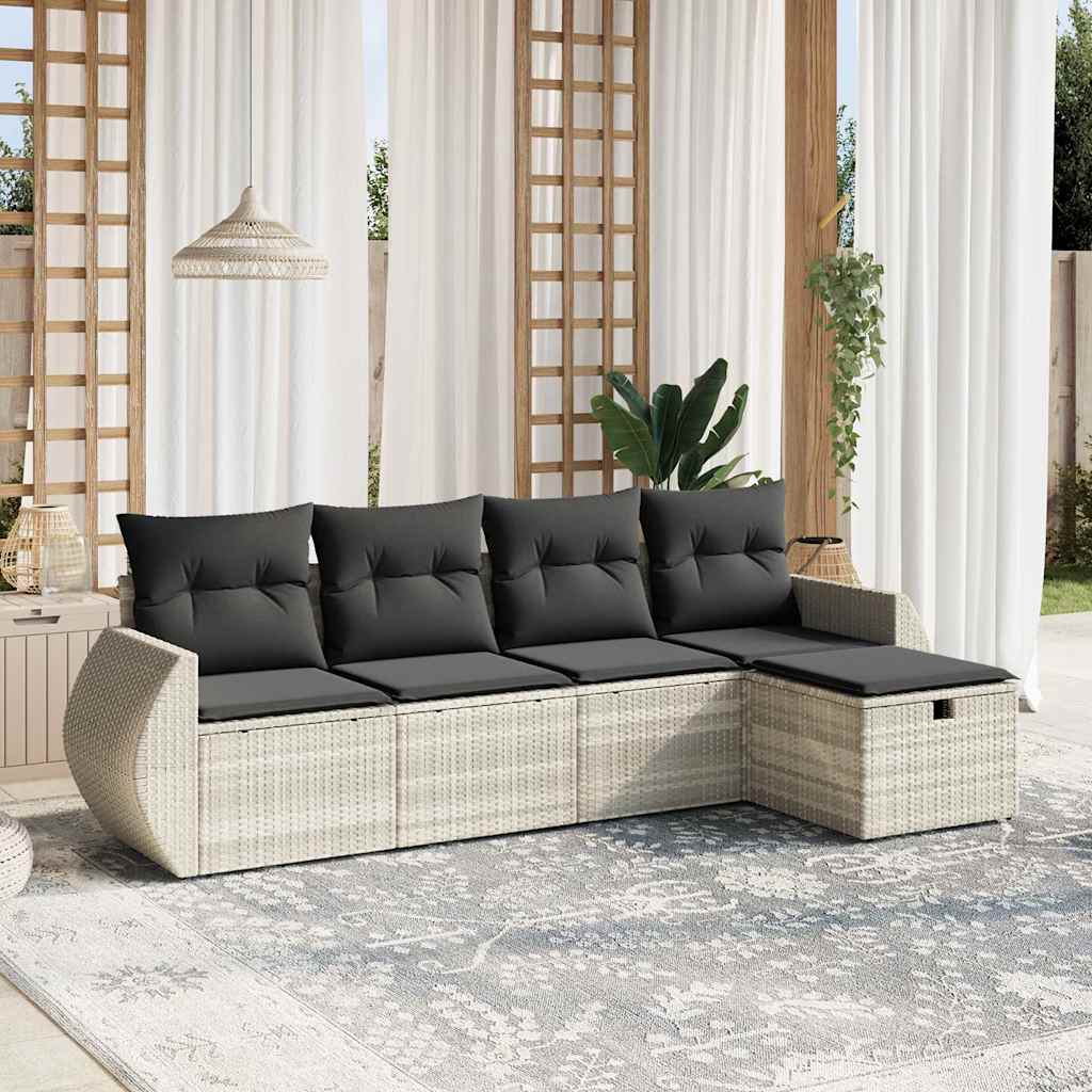 Set Divano da Giardino 5pz con Cuscini-Sofa da Giardino-Divanetto da esterno Grigio Chiaro Polyrattan 932331