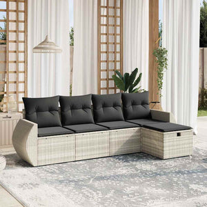Set Divano da Giardino 5pz con Cuscini-Sofa da Giardino-Divanetto da esterno Grigio Chiaro Polyrattan 932331