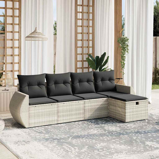 Set Divano da Giardino 5pz con Cuscini-Sofa da Giardino-Divanetto da esterno Grigio Chiaro Polyrattan 932331