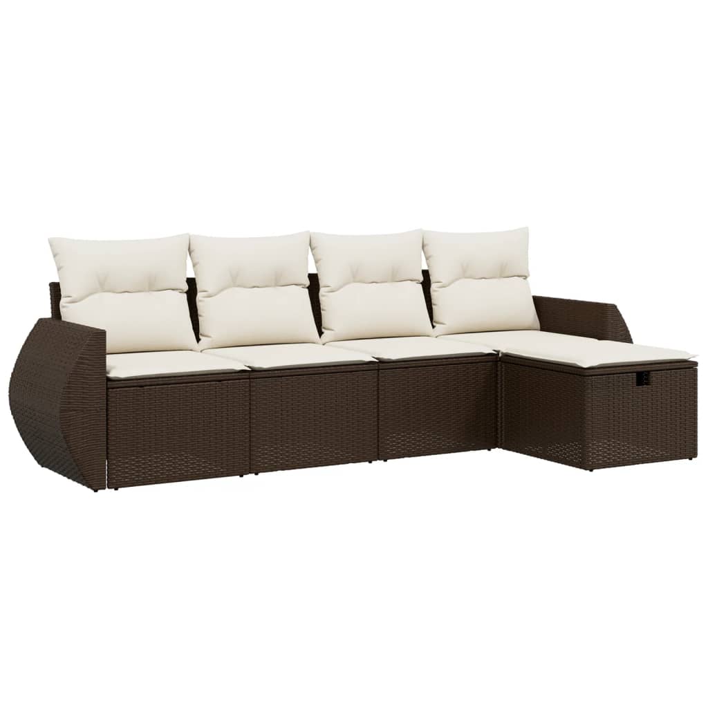 Set Divano da Giardino 5 pz con Cuscini-Sofa da Giardino-Divanetto da esterno Marrone in Polyrattan 329850