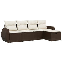 Set Divano da Giardino 5 pz con Cuscini-Sofa da Giardino-Divanetto da esterno Marrone in Polyrattan 329850