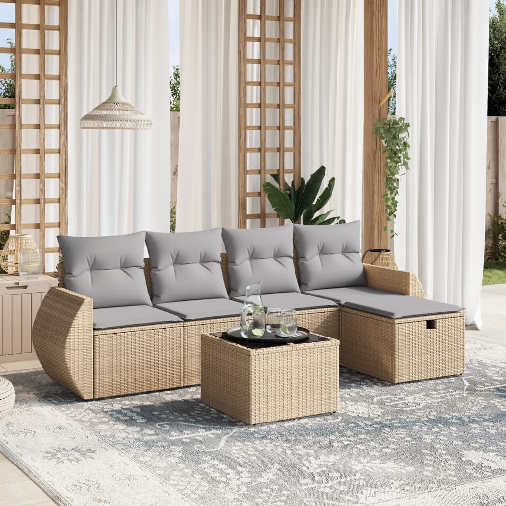 Set Divano da Giardino 6 pz con Cuscini Beige Misto Polyrattancod mxl 113902
