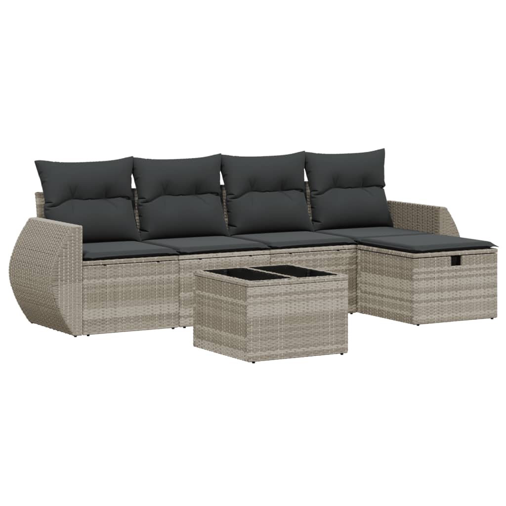 Set Divano da Giardino 6pz con Cuscini Grigio Chiaro Polyrattan 3264098