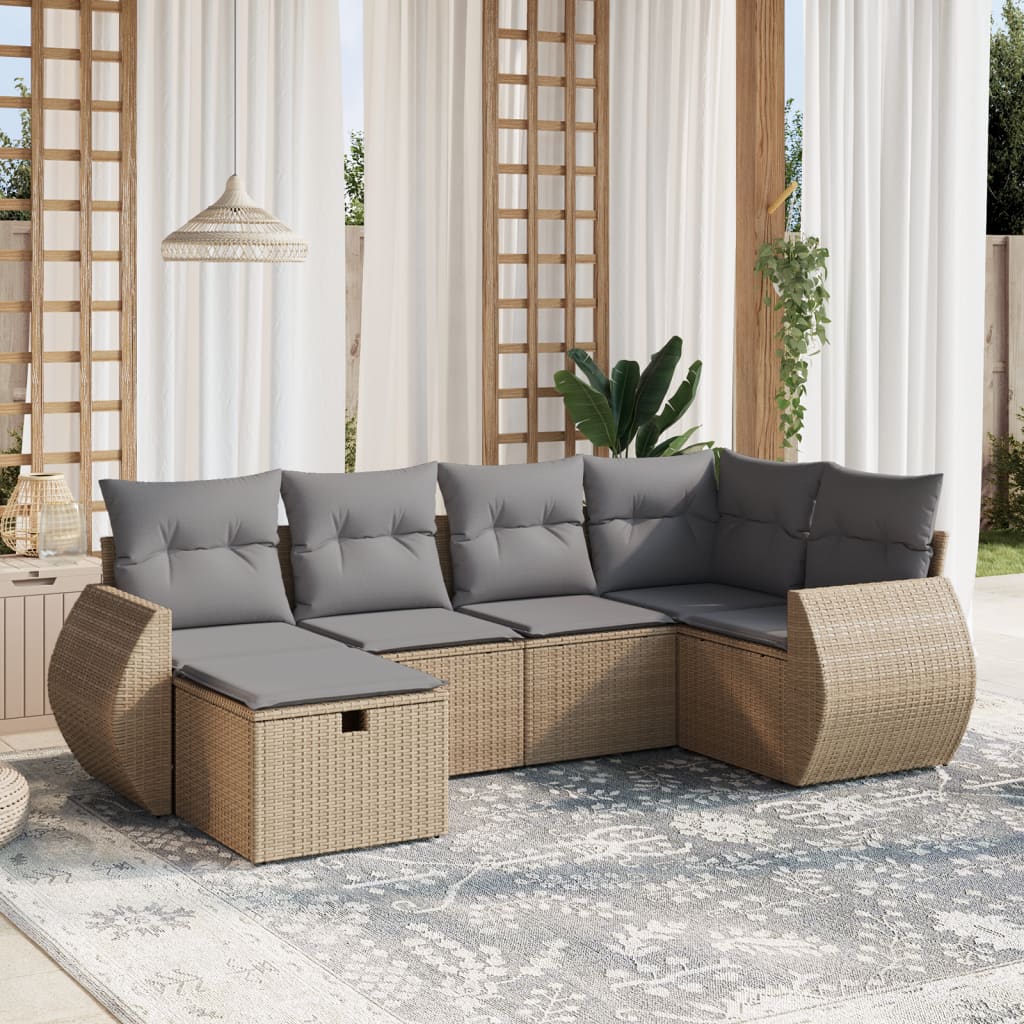 Set Divano da Giardino 6 pz con Cuscini Beige Misto Polyrattan 3264105