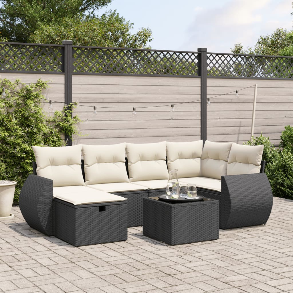 Set Divani da Giardino con Cuscini 7pz Nero Polyrattan 3264112