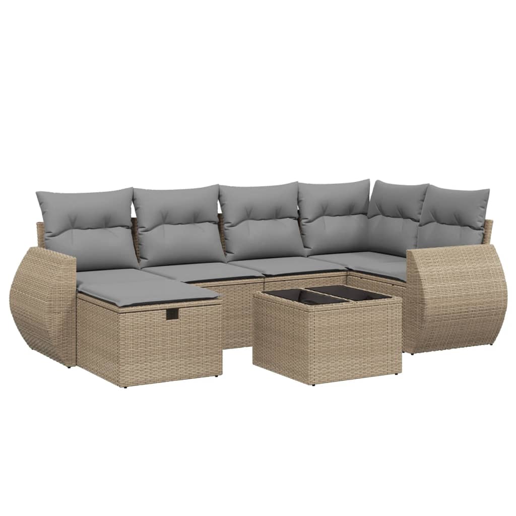 Set Divano da Giardino 7 pz con Cuscini Beige Misto Polyrattan