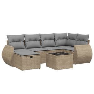 Set Divano da Giardino 7 pz con Cuscini Beige Misto Polyrattan