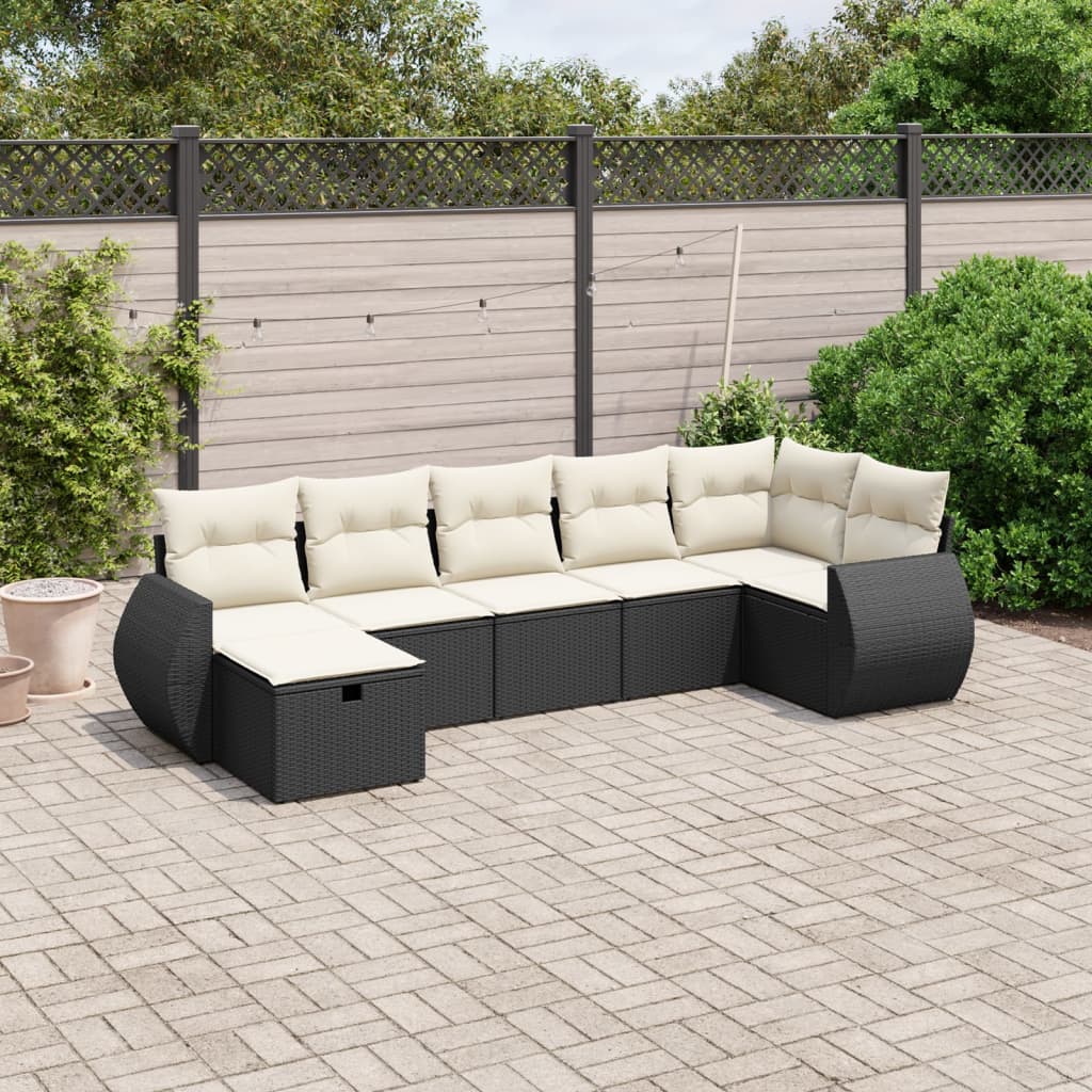 Set Divani da Giardino con Cuscini 7pz Nero Polyrattan 3264122
