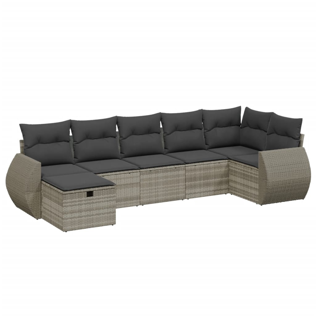 Set Divani da Giardino 7pz con Cuscini Grigio Chiaro Polyrattan