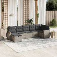 Set Divani da Giardino 7pz con Cuscini Grigio Chiaro Polyrattan