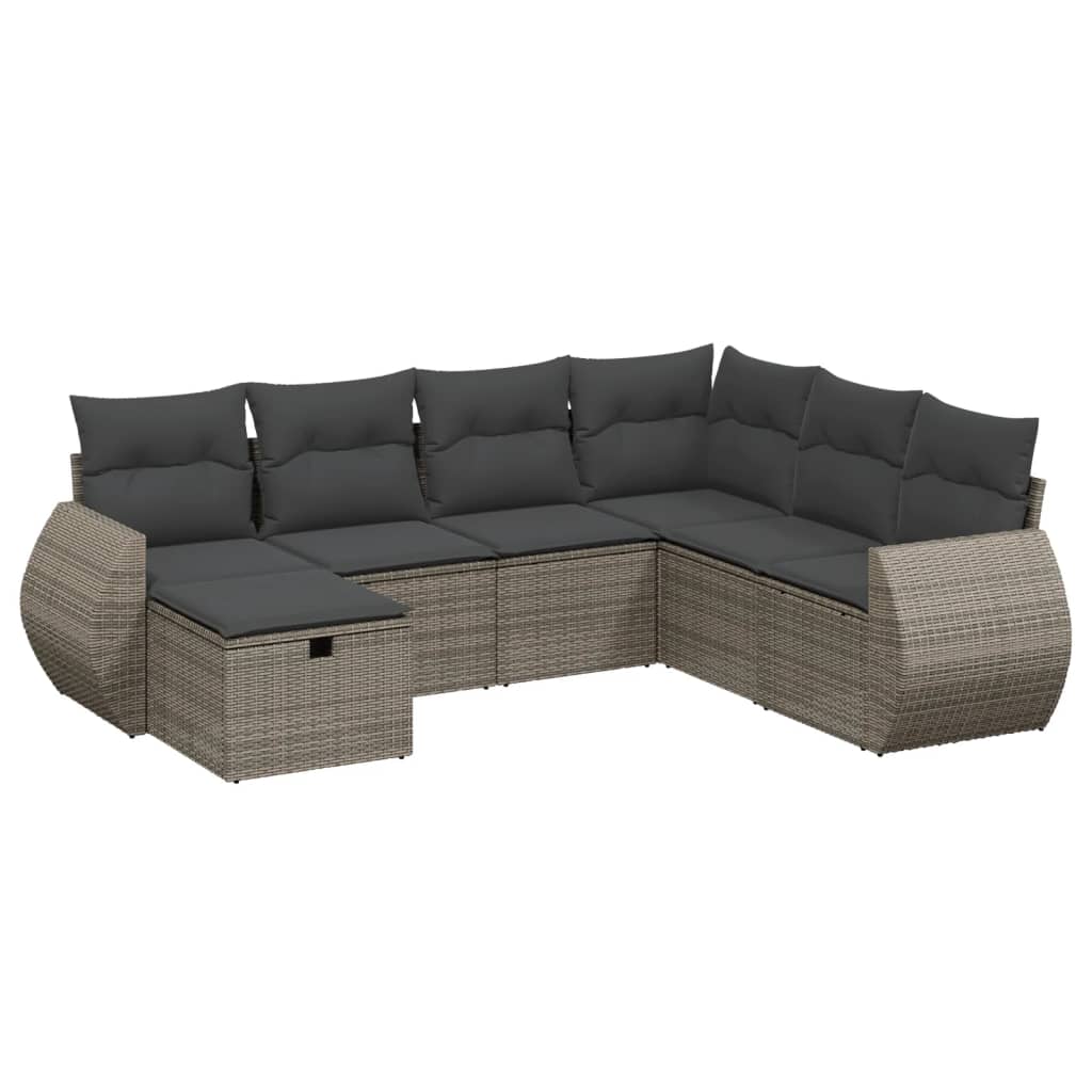 Set Divani da Giardino 7 pz con Cuscini Grigio in Polyrattan 3264146