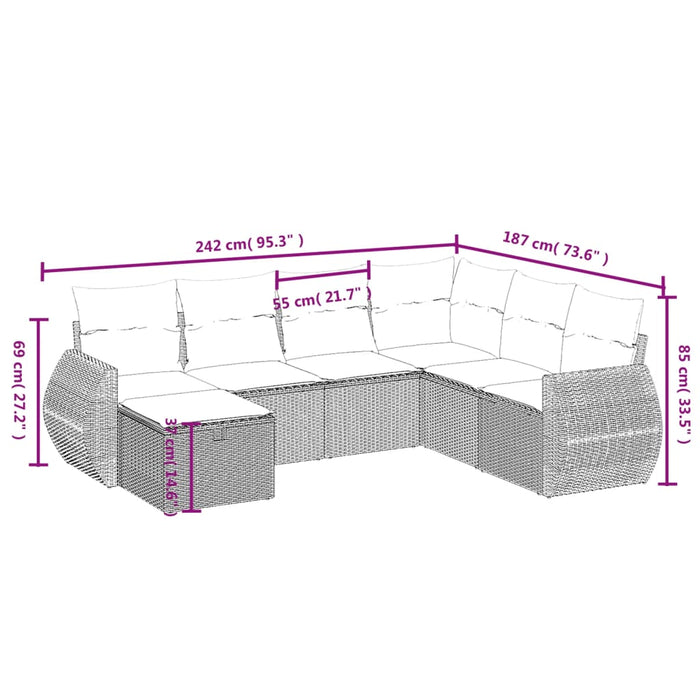 Set Divani da Giardino 7 pz con Cuscini Grigio in Polyrattan 3264146
