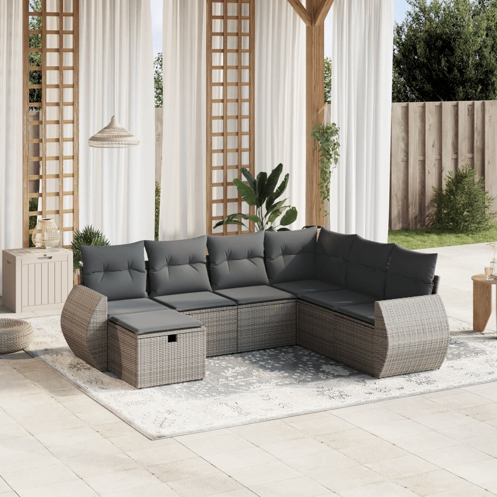 Set Divani da Giardino 7 pz con Cuscini Grigio in Polyrattan 3264146