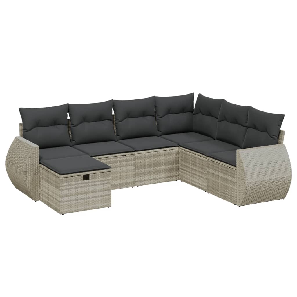 Set Divani da Giardino 7pz con Cuscini Grigio Chiaro Polyrattan 3264148
