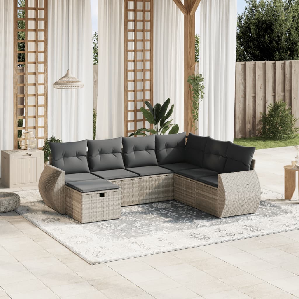 Set Divani da Giardino 7pz con Cuscini Grigio Chiaro Polyrattan 3264148