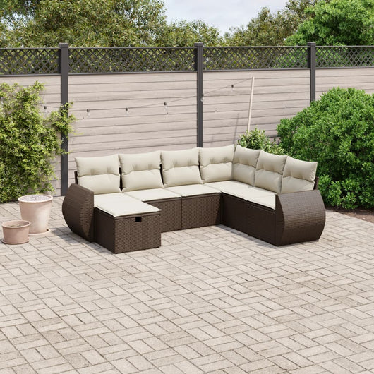 vidaXL Set Divani da Giardino 7 pz con Cuscini Marrone in Polyrattan