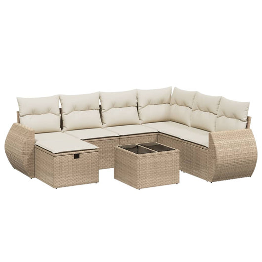 Set Divano da Giardino 8 pz con Cuscini Beige in Polyrattan