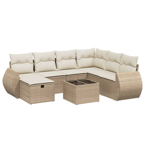 Set Divano da Giardino 8 pz con Cuscini Beige in Polyrattan 3264154