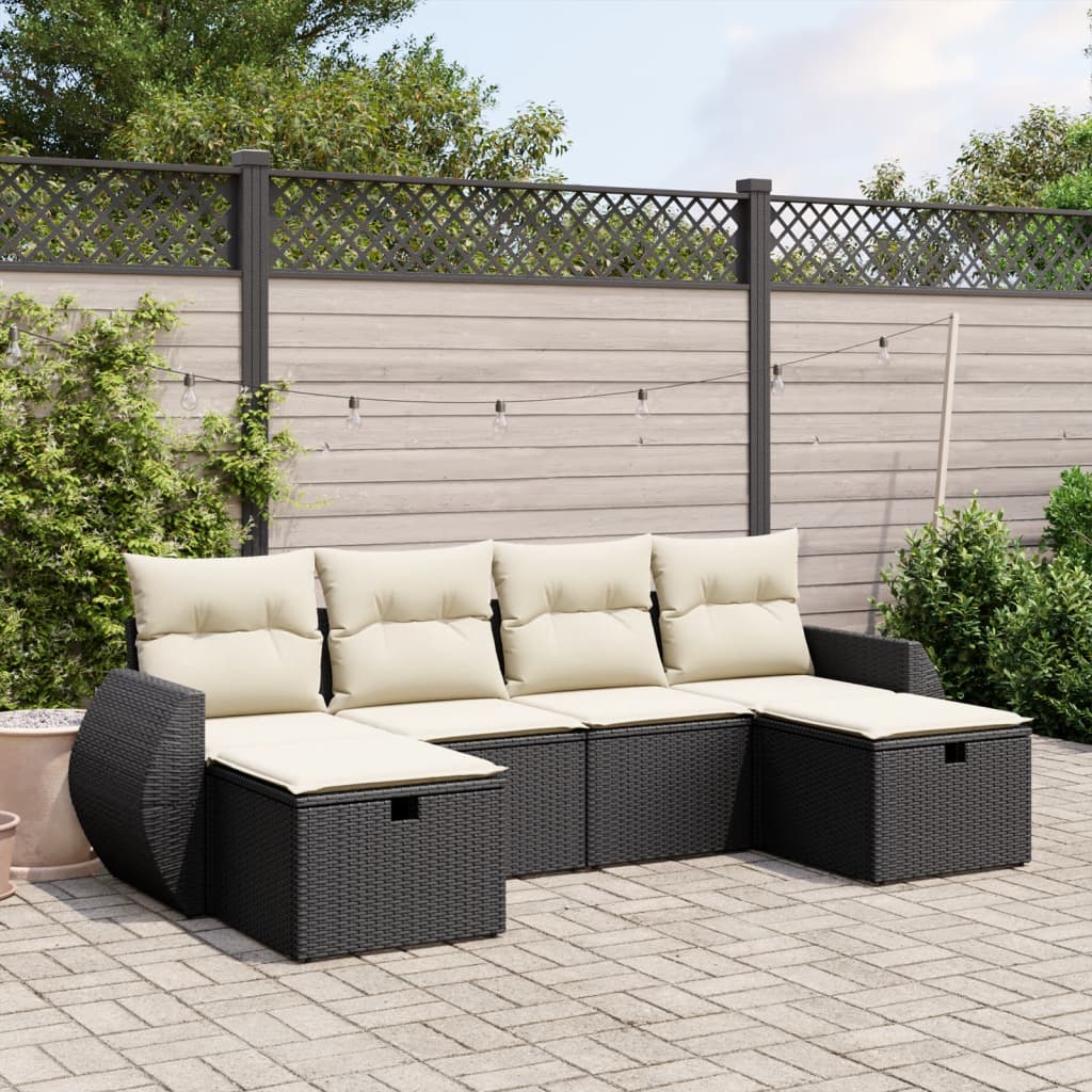 Set Divano da Giardino 6 pz con Cuscini Nero in Polyrattan 3264162