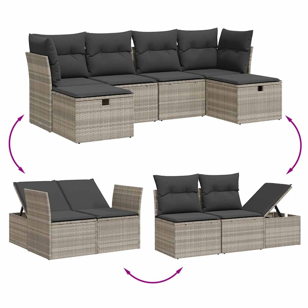 vidaXL Set Divano da Giardino 6pz con Cuscini Grigio Chiaro Polyrattan