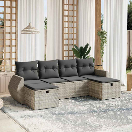 vidaXL Set Divano da Giardino 6pz con Cuscini Grigio Chiaro Polyrattan