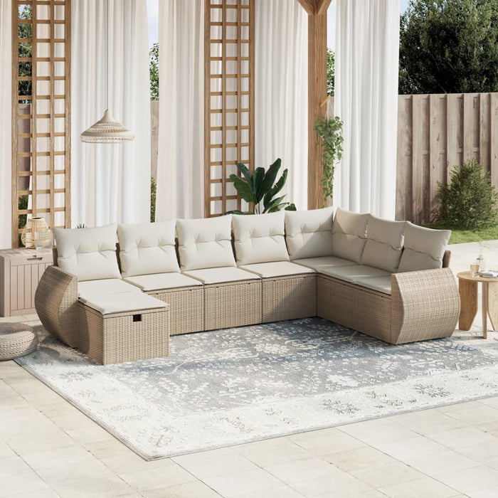 vidaXL Set Divano da Giardino 8 pz con Cuscini Beige in Polyrattan