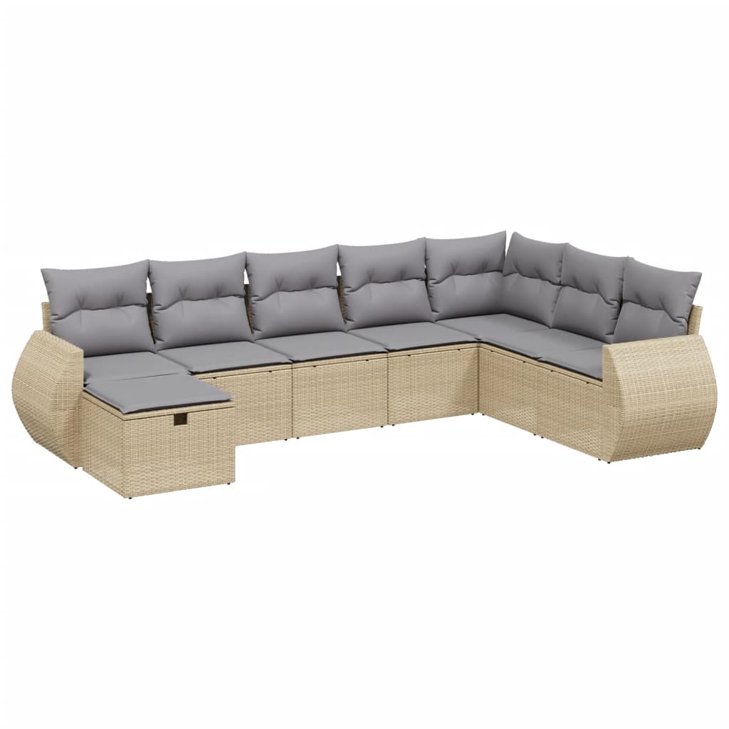Set Divano da Giardino 8 pz con Cuscini Beige Misto Polyrattan