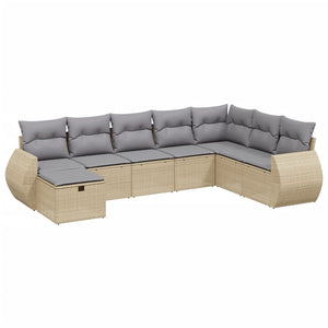 Set Divano da Giardino 8 pz con Cuscini Beige Misto Polyrattan