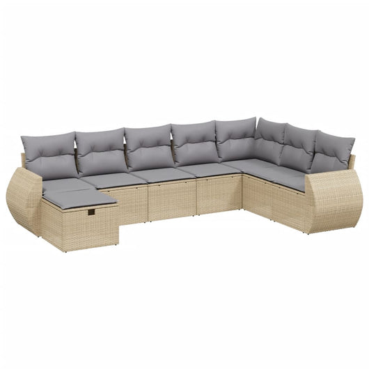Set Divano da Giardino 8 pz con Cuscini Beige Misto Polyrattan