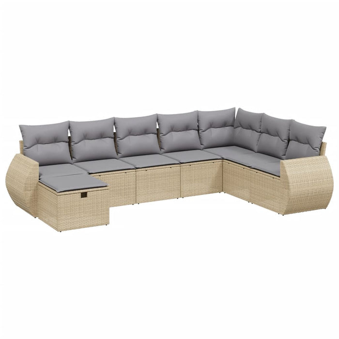 Set Divano da Giardino 8 pz con Cuscini Beige Misto Polyrattan