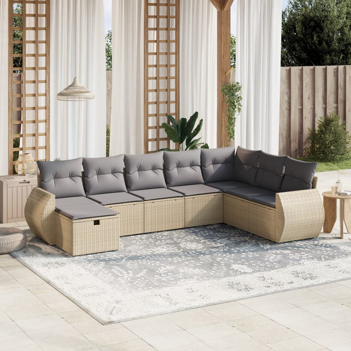 Set Divano da Giardino 8 pz con Cuscini Beige Misto Polyrattan