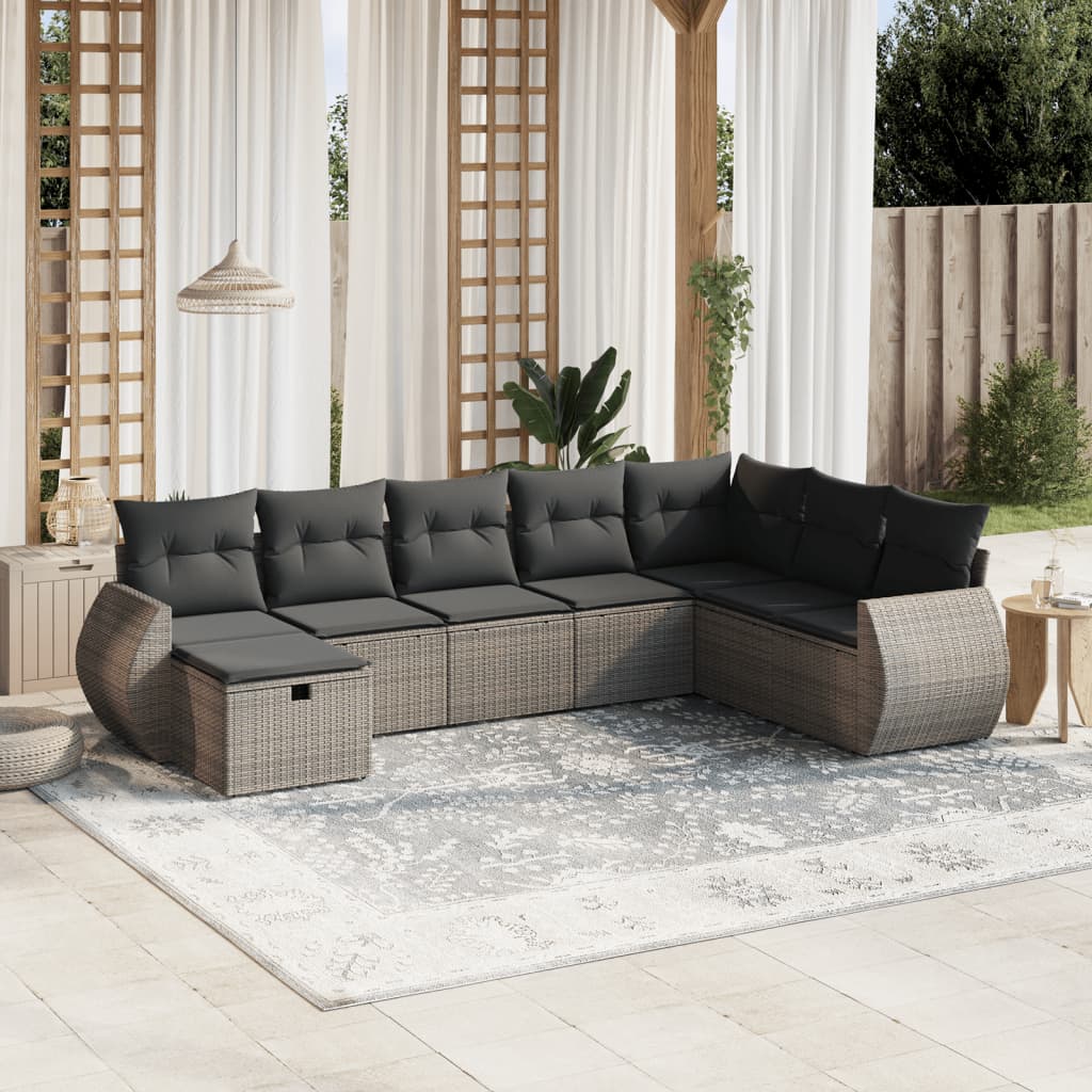vidaXL Set Divano da Giardino 8 pz con Cuscini Grigio in Polyrattan
