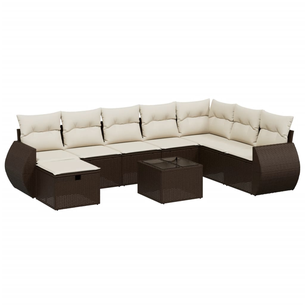 vidaXL Set Divani da Giardino 9pz con Cuscini Marrone in Polyrattan