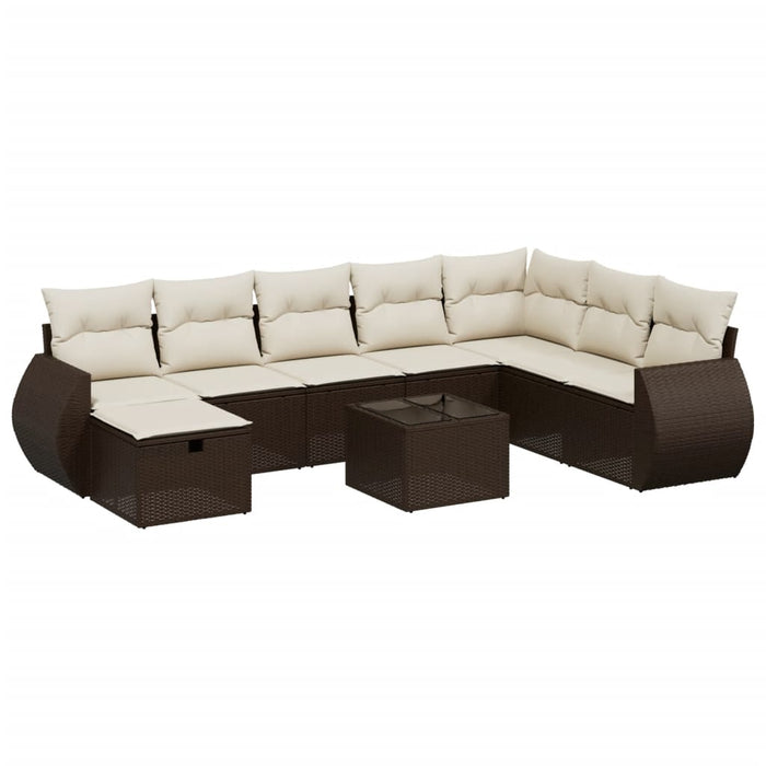 vidaXL Set Divani da Giardino 9pz con Cuscini Marrone in Polyrattan