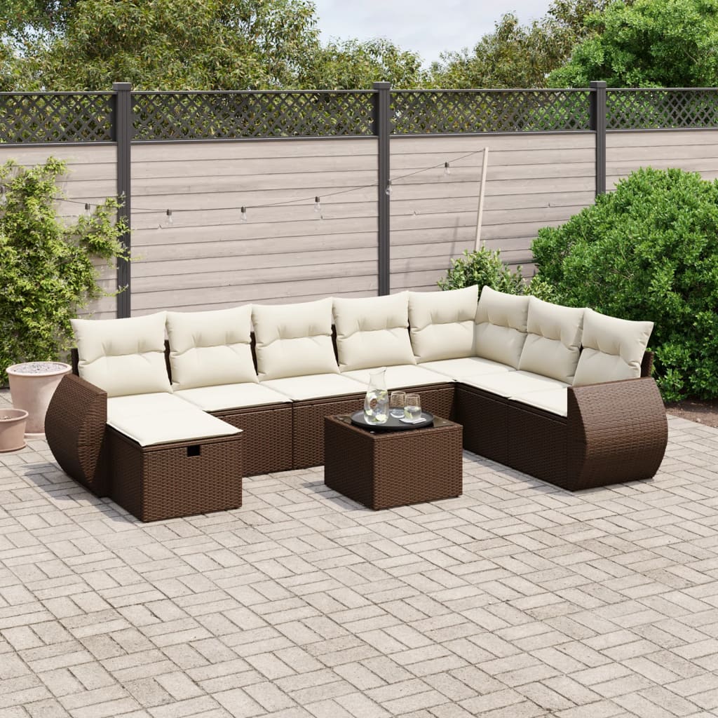 vidaXL Set Divani da Giardino 9pz con Cuscini Marrone in Polyrattan