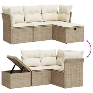 Set Divano da Giardino 4 pz con Cuscini-Sofa da Giardino-Divanetto da esterno Beige in Polyrattan 142458