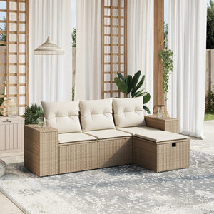Set Divano da Giardino 4 pz con Cuscini-Sofa da Giardino-Divanetto da esterno Beige in Polyrattan 142458