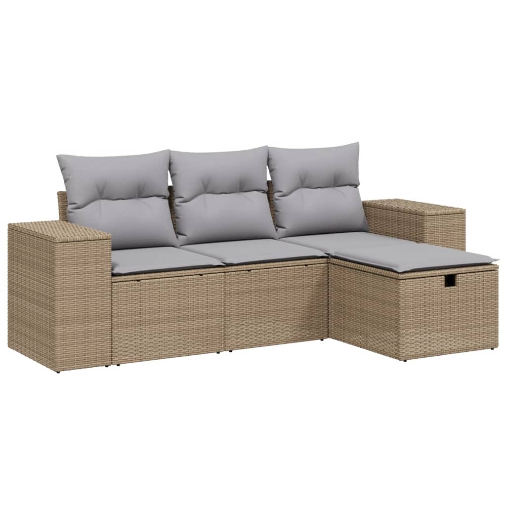 Set Divano da Giardino 4 pz con Cuscini-Sofa da Giardino-Divanetto da esterno Beige Misto Polyrattan 315607