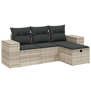 Set Divano da Giardino 4 pz con Cuscini-Sofa da Giardino-Divanetto da esterno Grigio Chiaro Polyrattan 297211