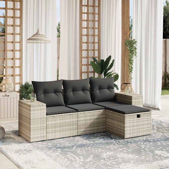 Set Divano da Giardino 4 pz con Cuscini-Sofa da Giardino-Divanetto da esterno Grigio Chiaro Polyrattan 297211