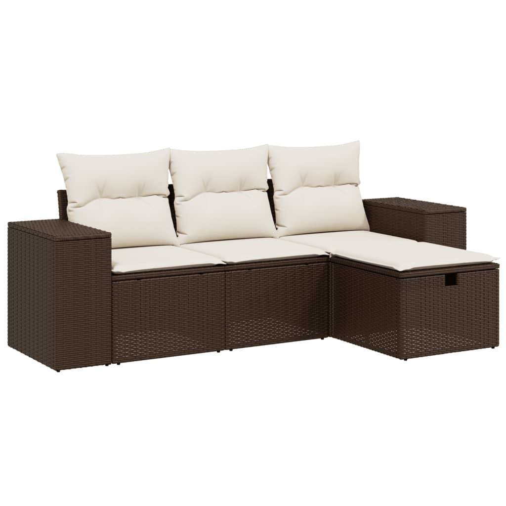 Set Divano da Giardino 4 pz con Cuscini-Sofa da Giardino-Divanetto da esterno Marrone in Polyrattan 768366