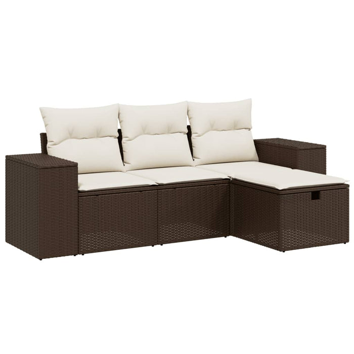Set Divano da Giardino 4 pz con Cuscini-Sofa da Giardino-Divanetto da esterno Marrone in Polyrattan 768366
