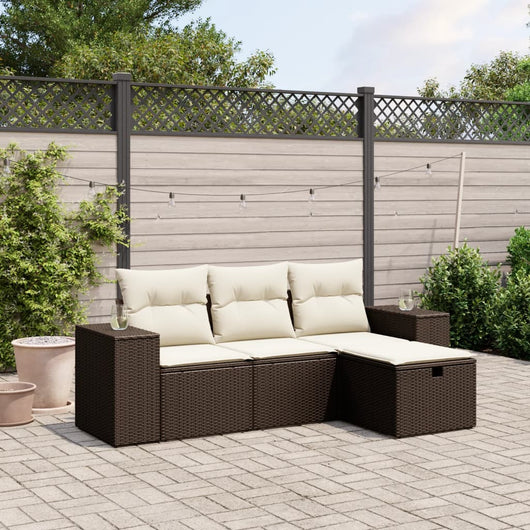 Set Divano da Giardino 4 pz con Cuscini-Sofa da Giardino-Divanetto da esterno Marrone in Polyrattan 768366